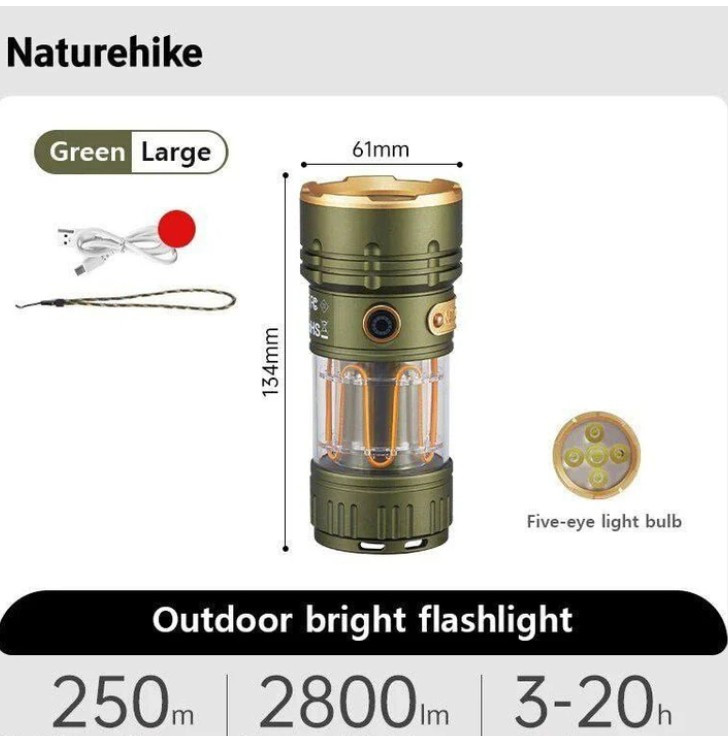 چراغ قوه جیبی نیچرهایک سایز بزرگ 2800 لومن مدل CNK230011