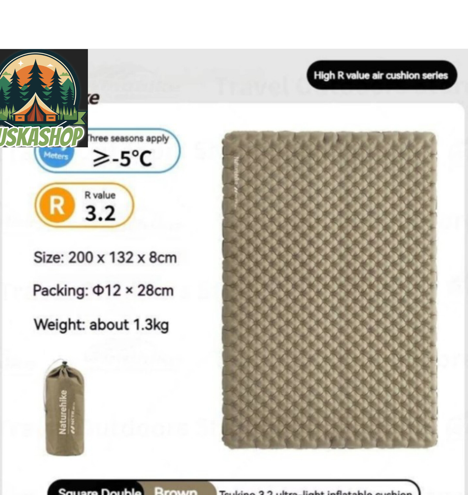 زیرانداز بادی دو نفره نیچرهایک مدل CNK2450WS012 - خاکستری